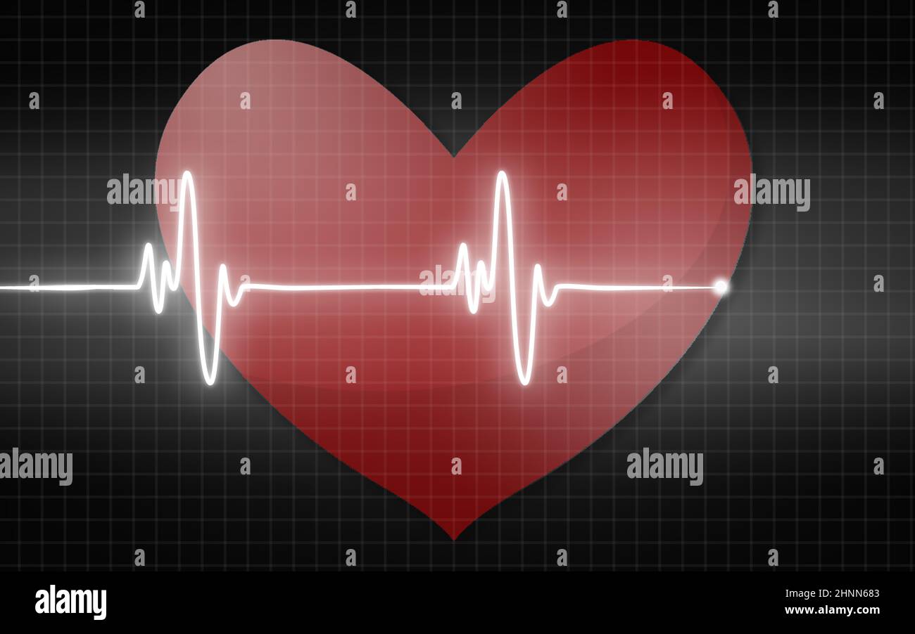 Electrocardiogram with red heart symbol, 3D rendering Stock Photo