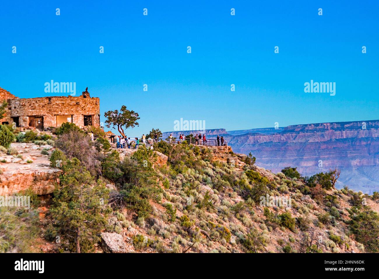 people enjoy the view from Yaki point to the Grand canyon valley with river Colorado Stock Photo