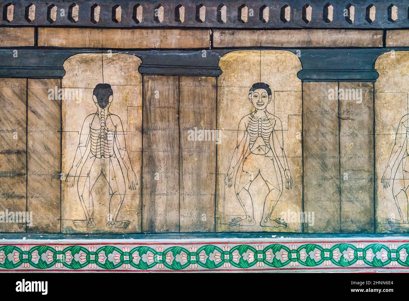 Medicine illustration mural in Wat Po, Bangkok Stock Photo Alamy