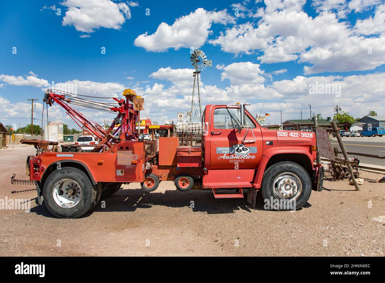 old tow truck at historic route 66 in Seligman Stock Photo