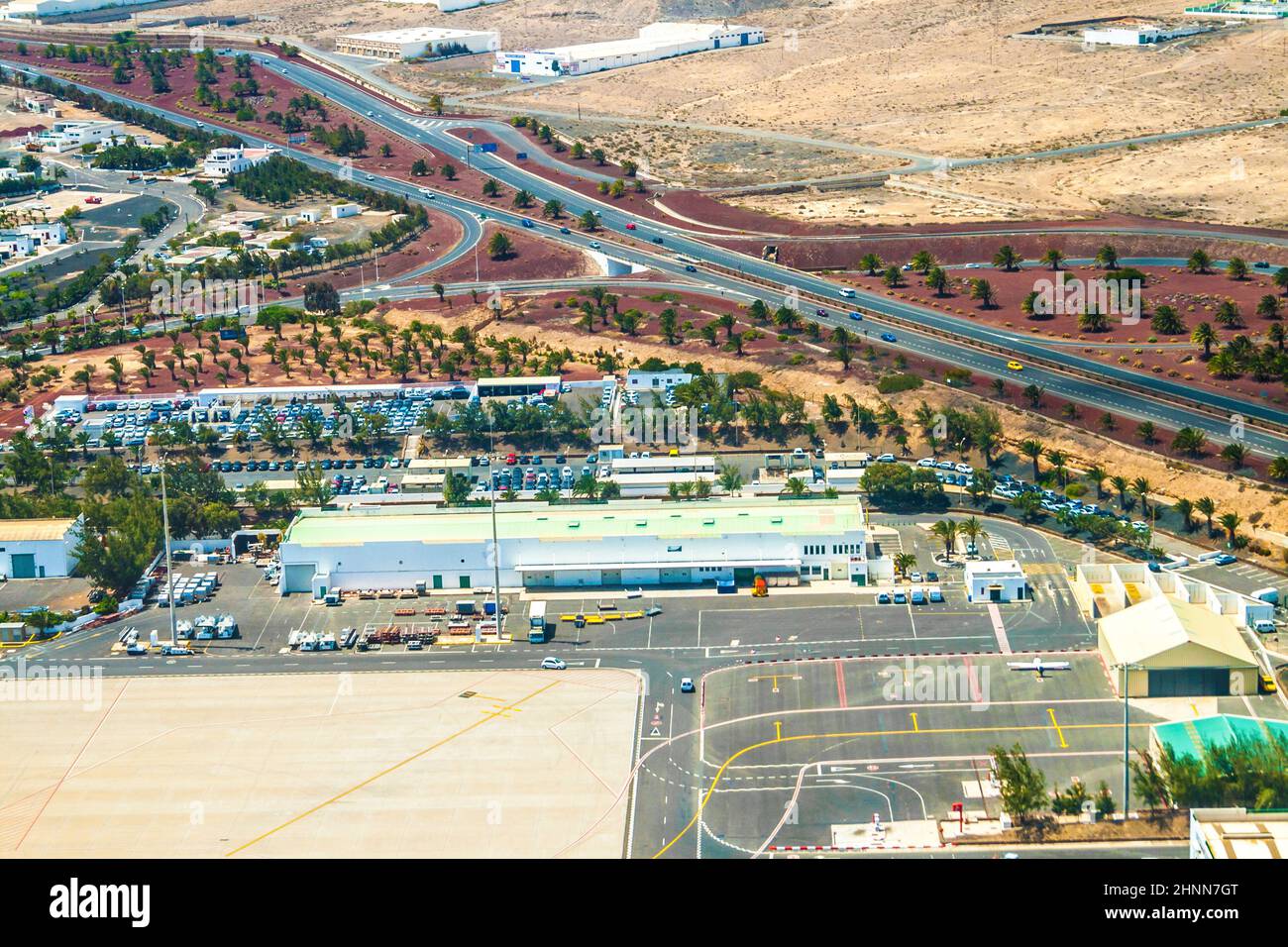 aerial of airport of Lanzarote Stock Photo