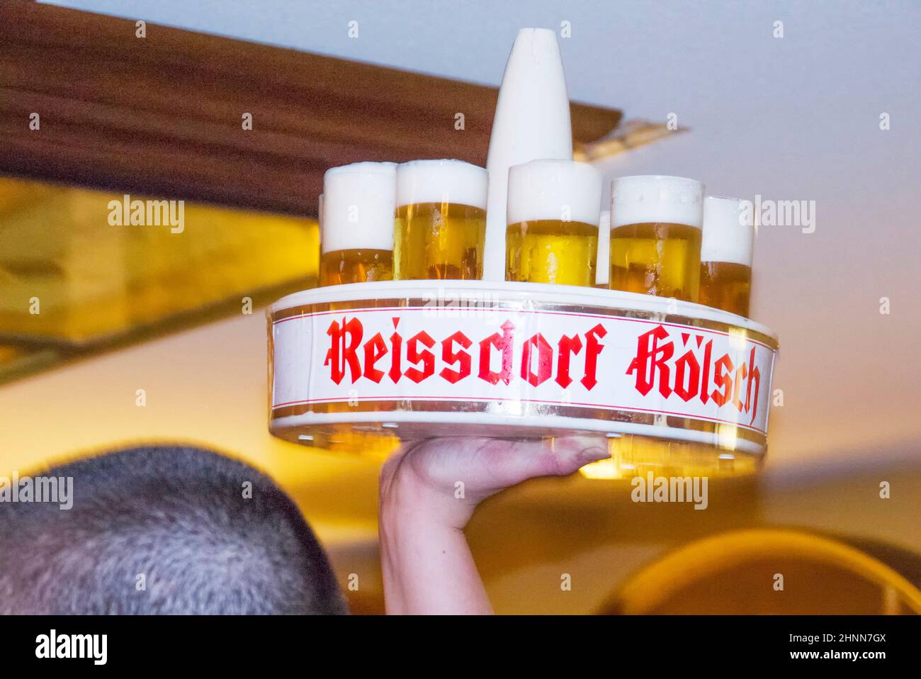 typical wreath as beer glass holder of the typical kolsch beer in cologne Stock Photo