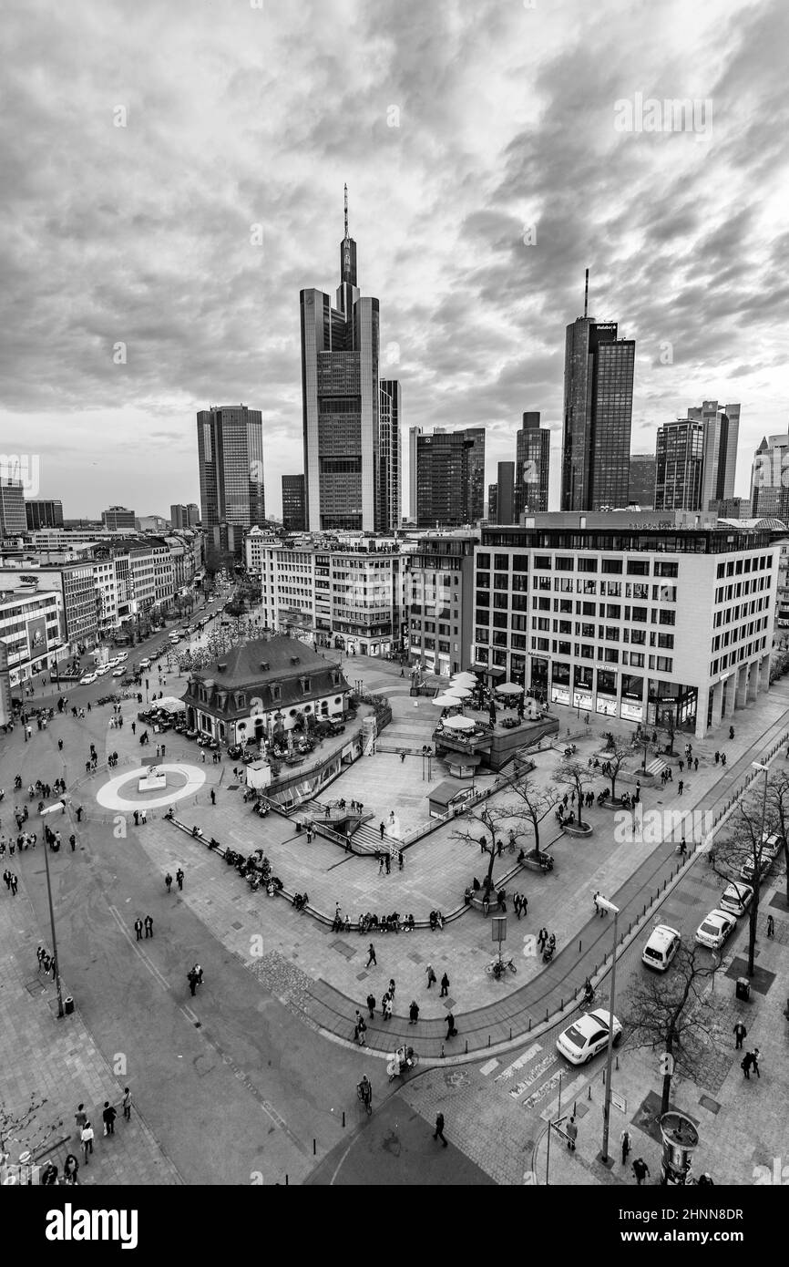 view to skyline with Hauptwache in Frankfurt, Germany. The Hauptwache is a central point and one of the most famous places in Frankfurt Stock Photo