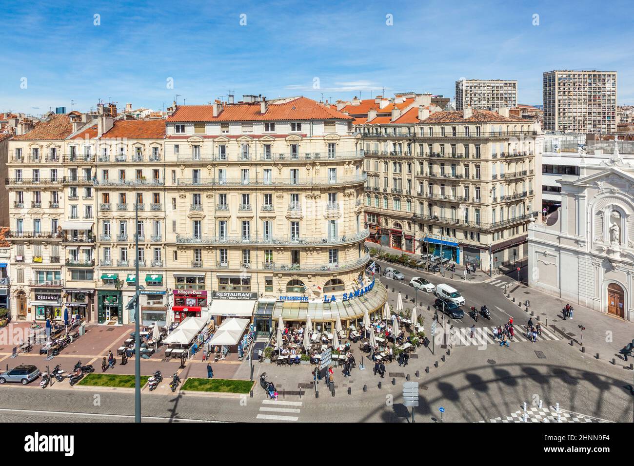 view to the historic promenade at the old port of Marseilles. Stock Photo
