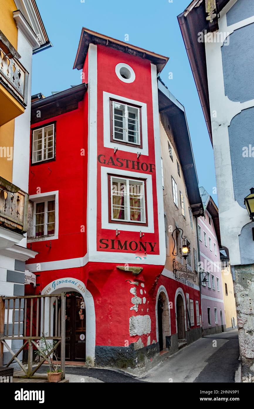 old historic houses in the village of Hallstatt in the Salzkammergut Stock Photo