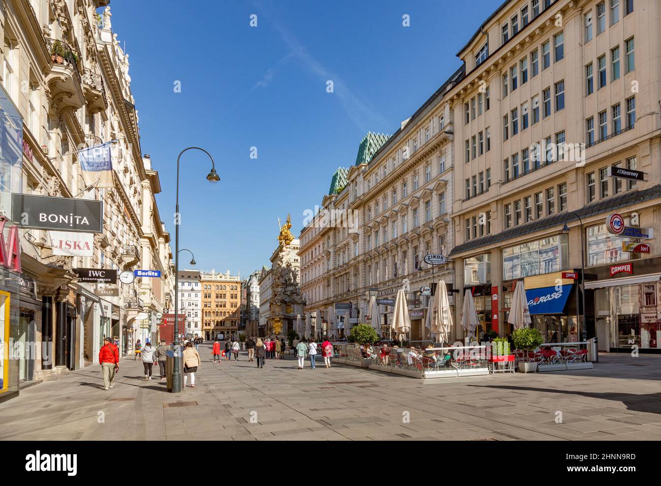 tourists walk through one of the most famous pedestrian streets Graben Street in Vienna, Austria  in the first district of city Stock Photo