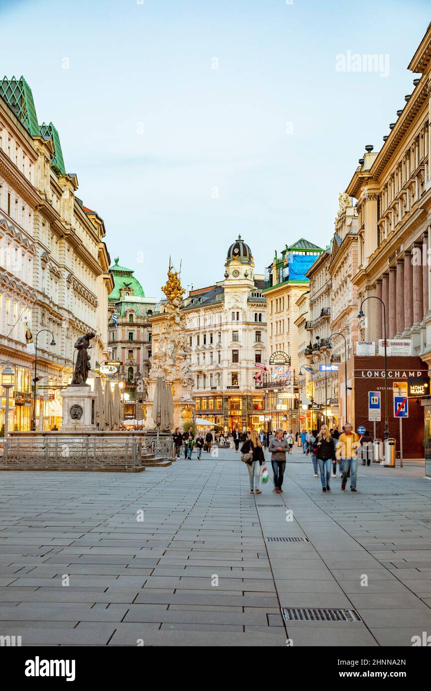 People visit Graben in Vienna by night. Graben street is among most recognized streets in Vienna which is the capital city of Austria Stock Photo