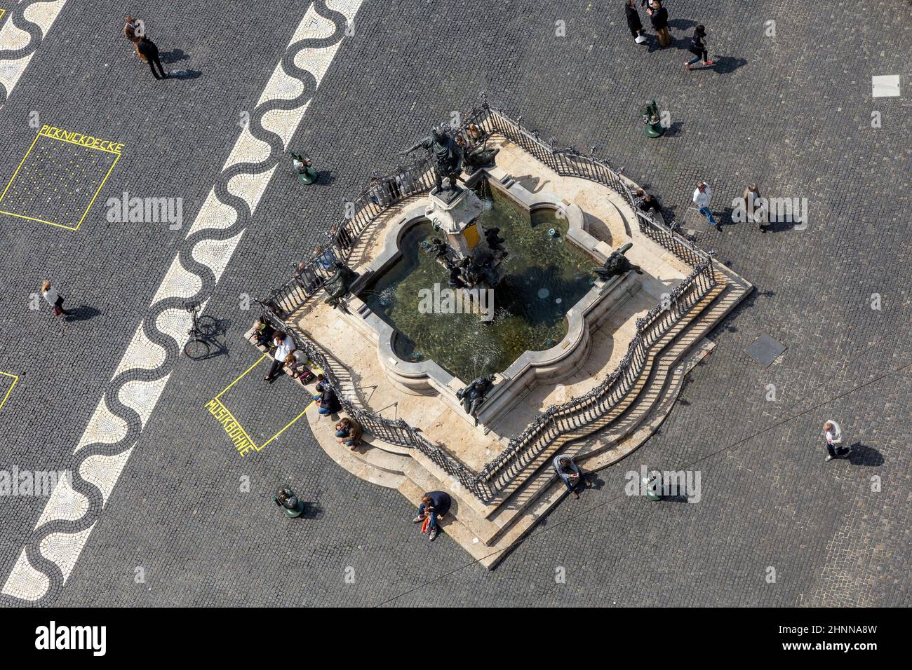 people at the market square with aerial view to famous augustus fountain Stock Photo