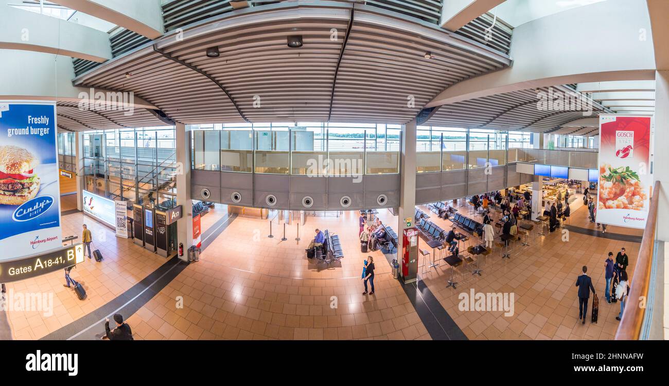 view to  gate in Terminal 2 in Hamburg, Germany. Terminal 2 was completed in 1993 and houses Lufthansa and other Star Alliance partners Stock Photo