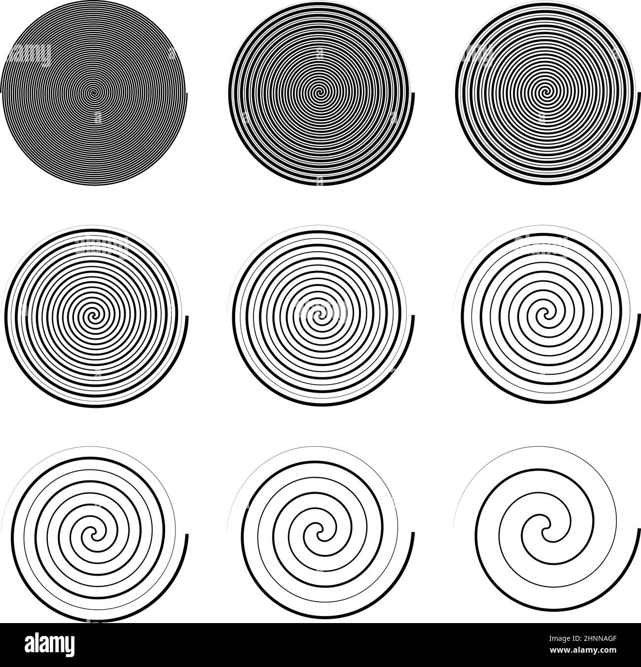 Spiral, swirl, twirl and whirl design elements. Vector - stock vector illustration, clip-art graphics Stock Vector