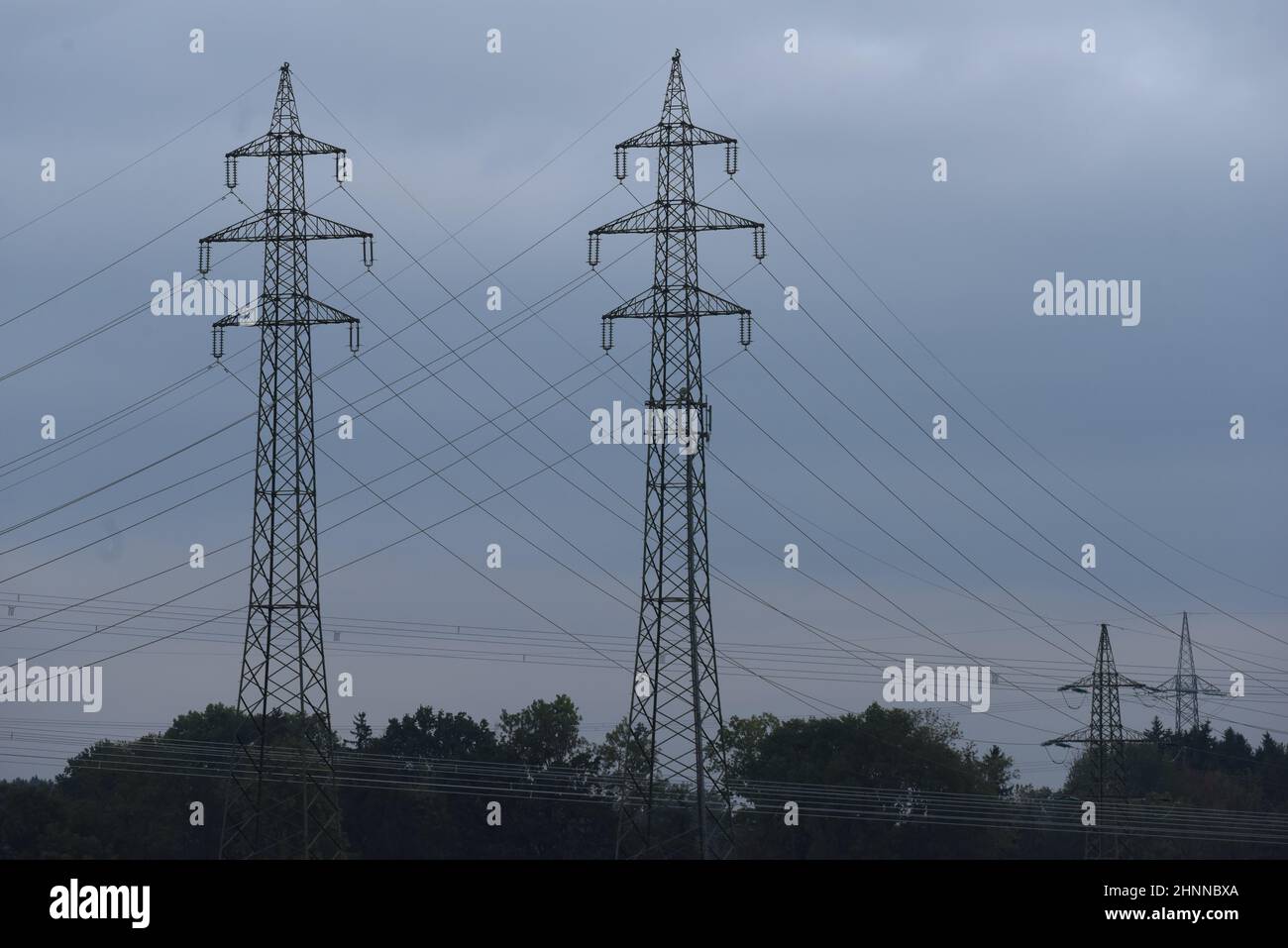 energy supply with a 380 kv power line and power pole Stock Photo