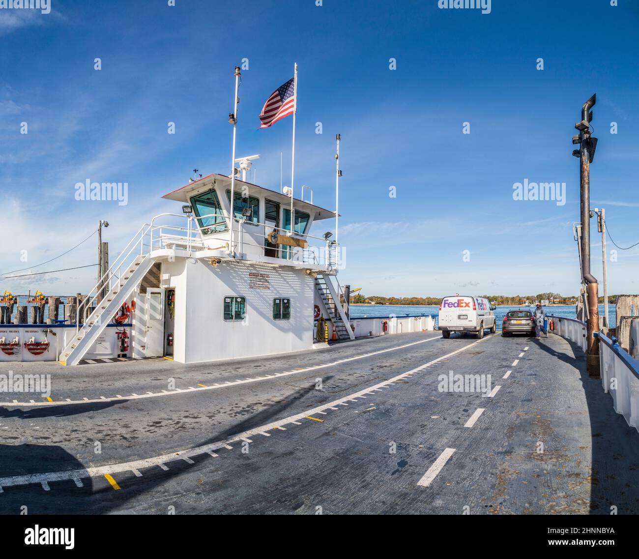 crossing the canal at Peconic river with the south ferry at Sag Harbor Stock Photo
