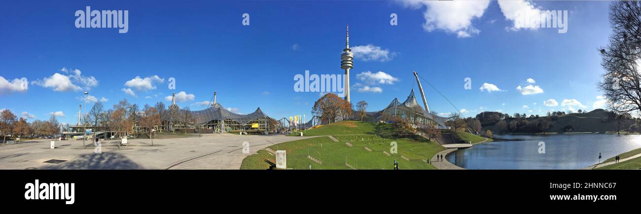 The Olympiapark in Munich, Germany, is an Olympic Park which was constructed for the 1972 Summer Olympics Stock Photo
