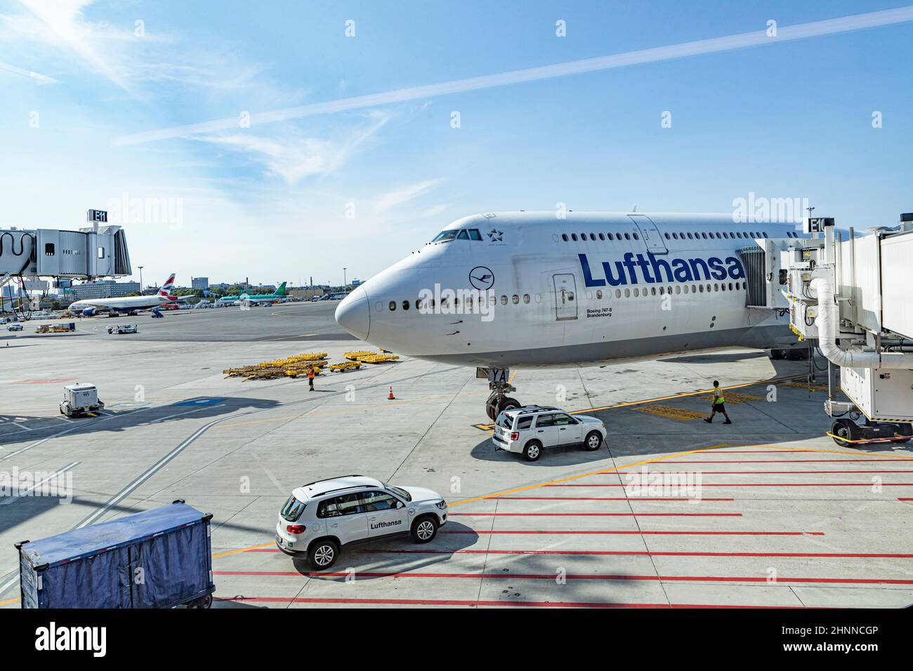 Lufthansa aircraft parking at the terminal of Boston Logan international airport Stock Photo Alamy