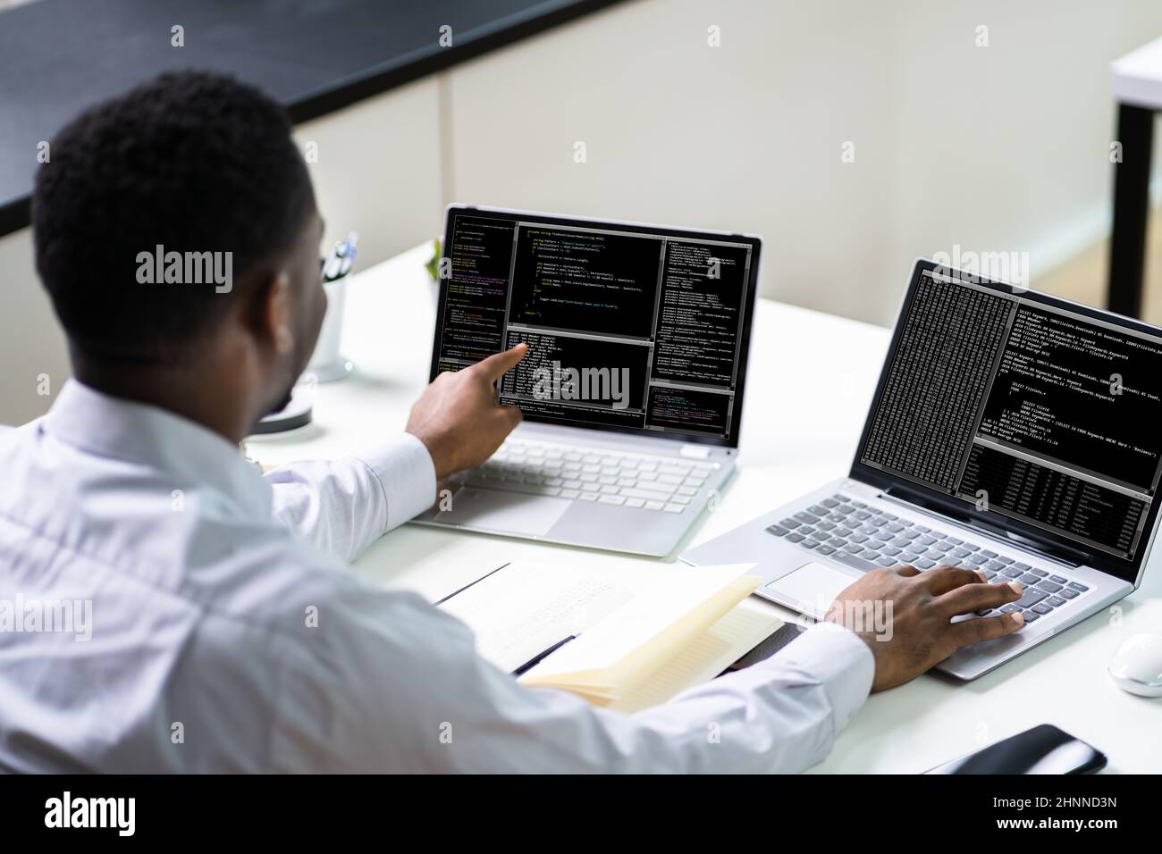 African American Programmer Man Coding On Computer Stock Photo - Alamy