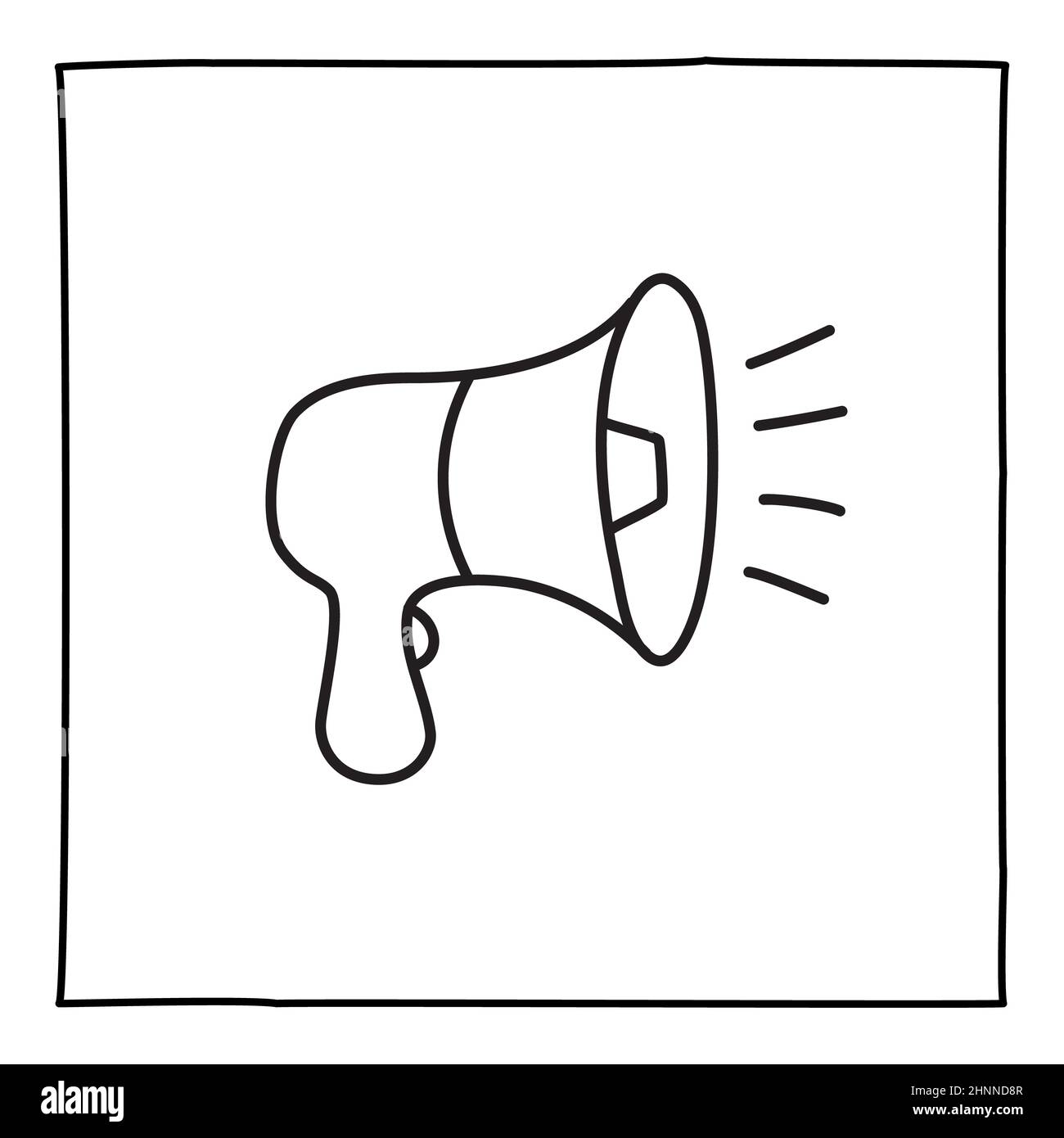 Doodle loudspeaker icon or logo, hand drawn with thin black line ...