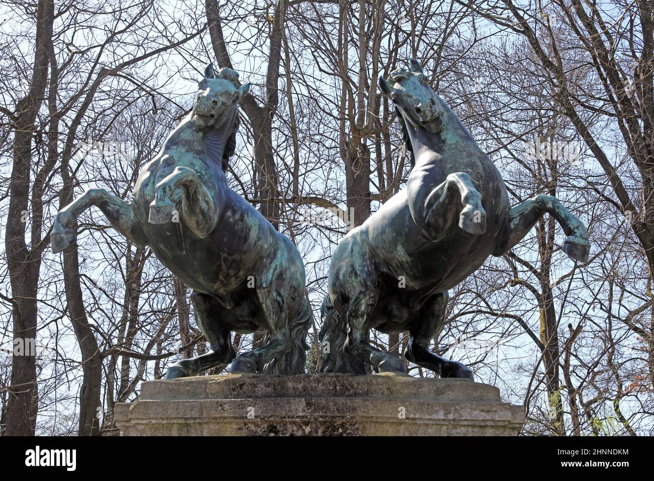 Munich-Westend-Wild Horses Sculpture in Bavariapark Stock Photo