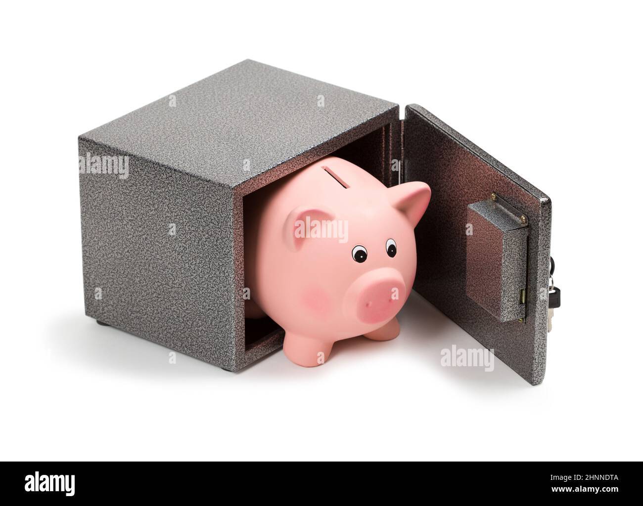 Pink ceramic piggy bank in a safe. Isolated on white background Stock ...