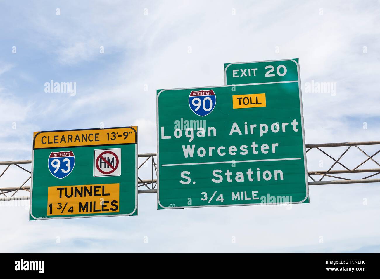 signage logan airport and south station at interstate 90 and 93 by