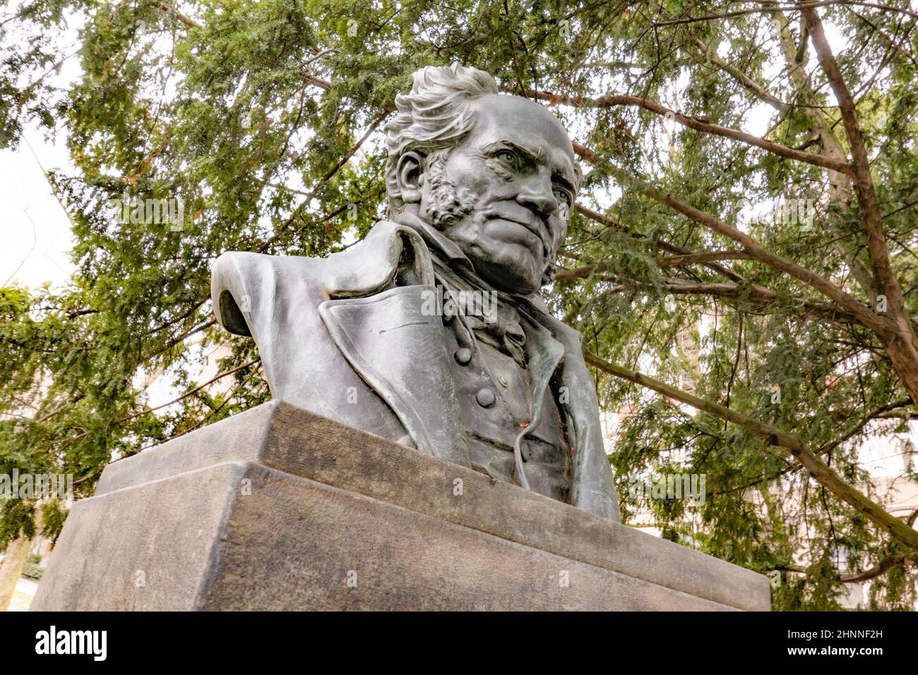 statue of philosopher Arthur Schopenhauer from artist Friedrich Schierholz   in Frankfurt Stock Photo