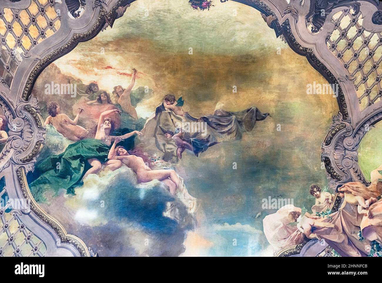 Decorated roof inside Monte Carlo Casino, Monaco Stock Photo