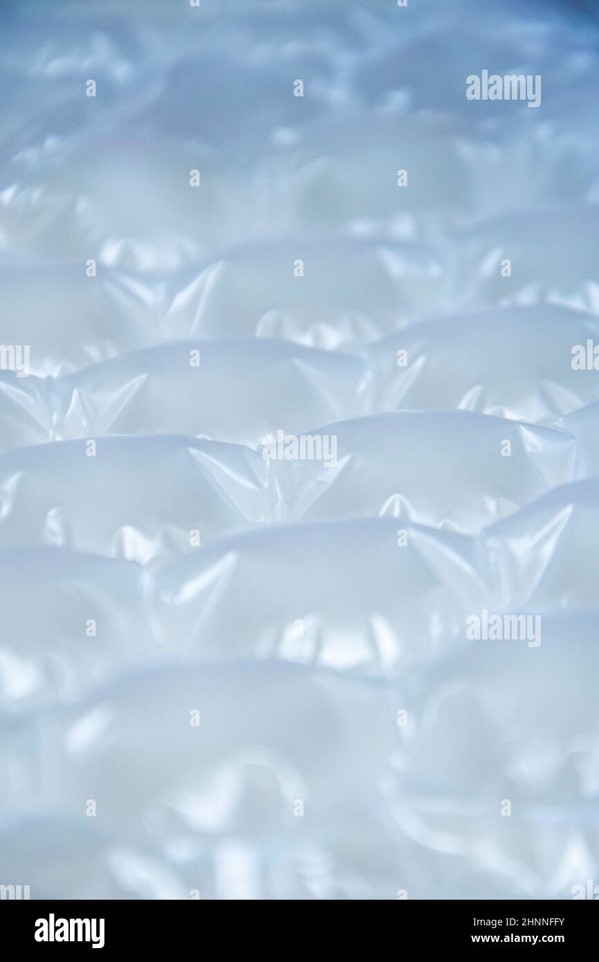 Air bags for packaging. Delivery from the online store in a box is well-packed, plastic pillows, plastic with air to protect products inside the air b Stock Photo
