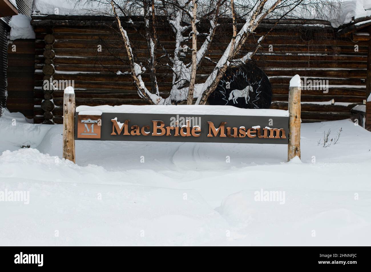 MacBride Museum sign, Whitehorse, Yukon, Canada Stock Photo