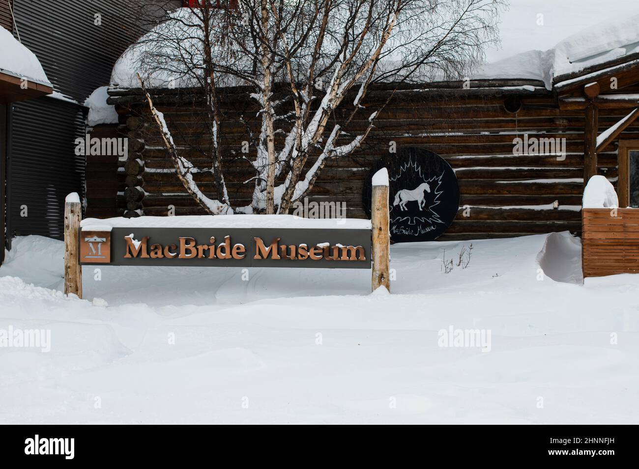 MacBride Museum sign, Whitehorse, Yukon, Canada Stock Photo
