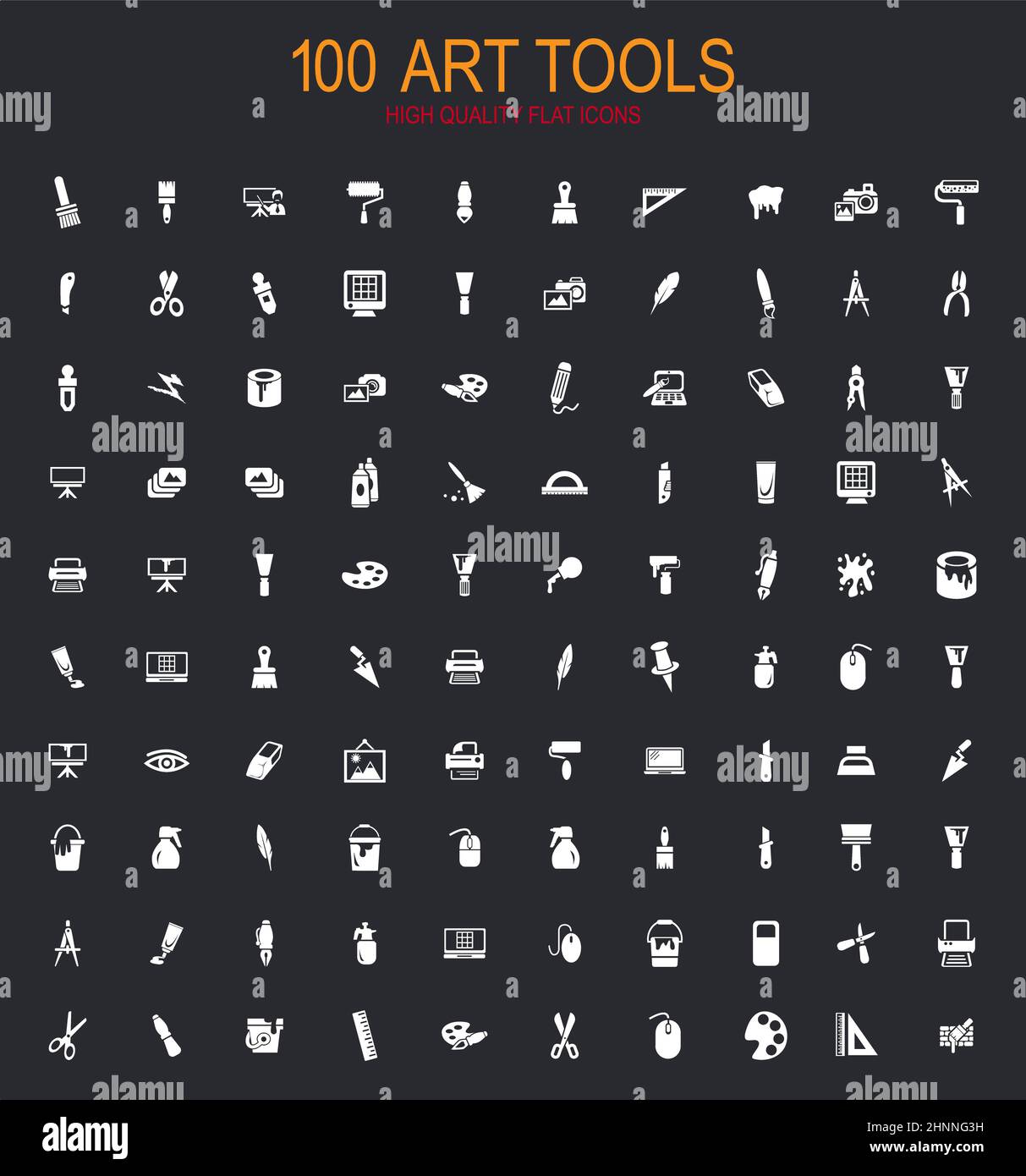 Art tools big collection of vector symbols for icons and UI Stock Photo