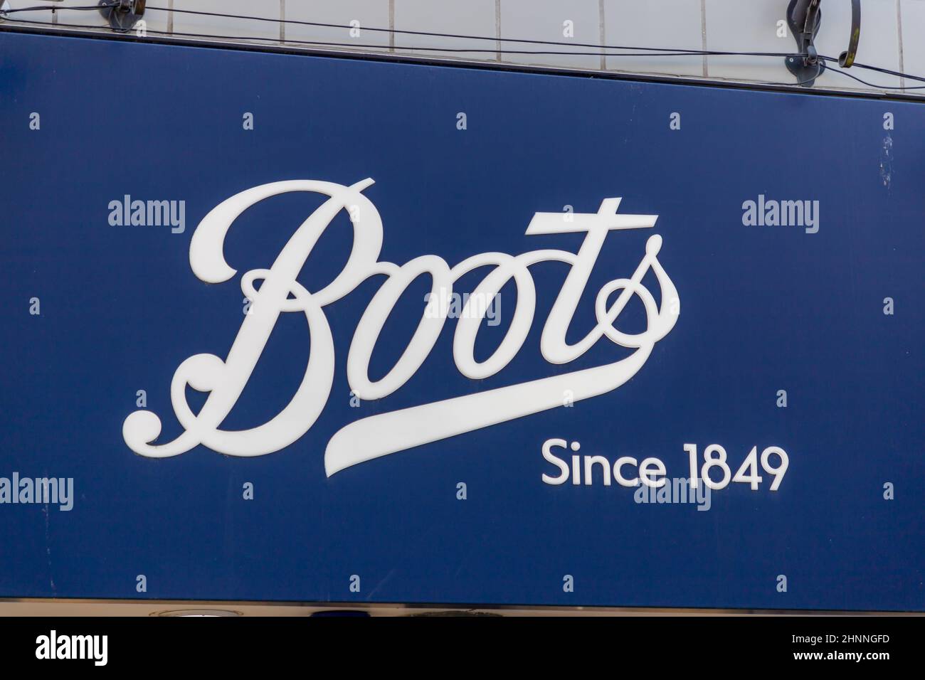 Boots company logo taken outside the Wolverhampton City Centre branch Stock Photo