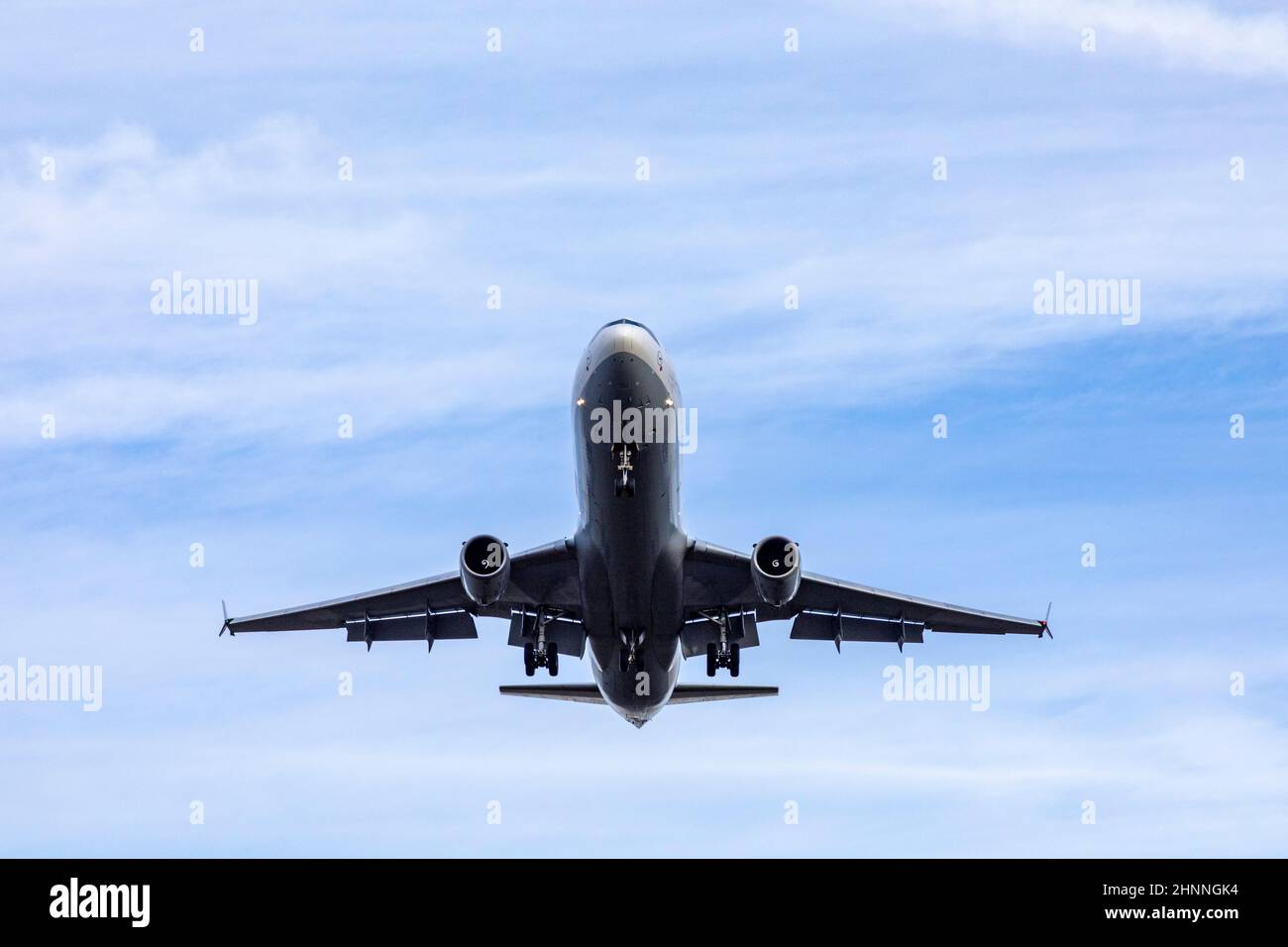 aircraft in landing approach at Frankfurt international airport Stock Photo