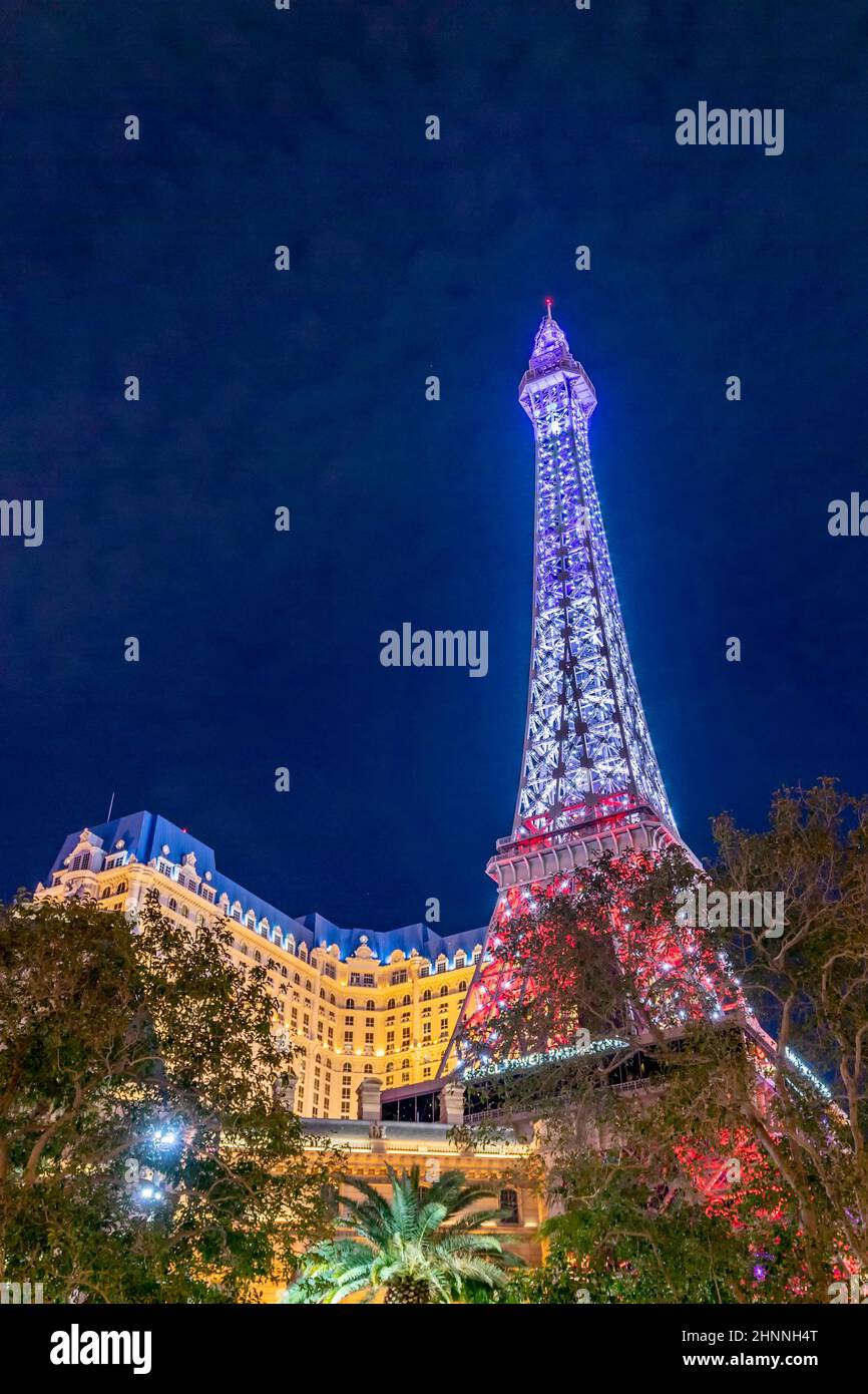 Illuminated Paris Las Vegas Hotel and Casino at night, with replica Eiffel  Tower, Night Scene, The Strip, Las Vegas Strip Stock Photo - Alamy