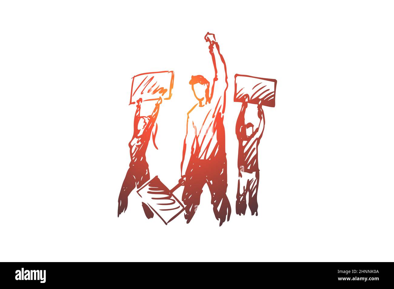Demonstration, riots, rallies vector concept. People with signs in ...