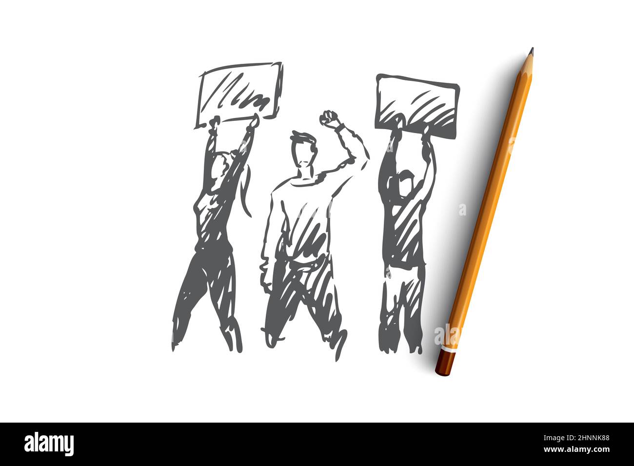 Demonstration, riots, rallies vector concept. People with signs in ...