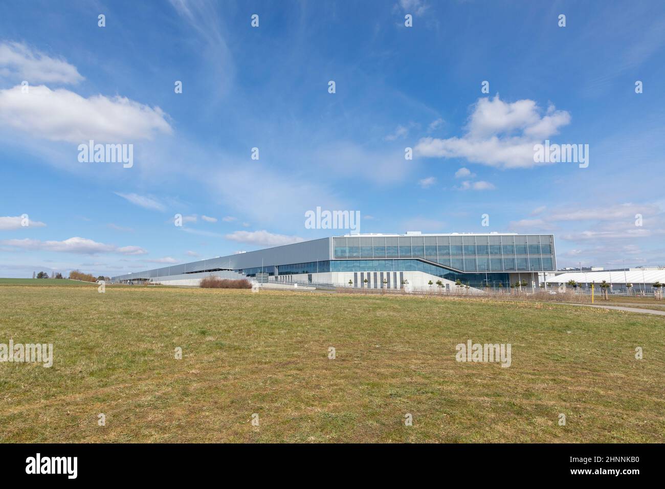 new factory for electricity cars by Mercedes Benz in Sindelfingen. It is a large production line for modern electric cars Stock Photo
