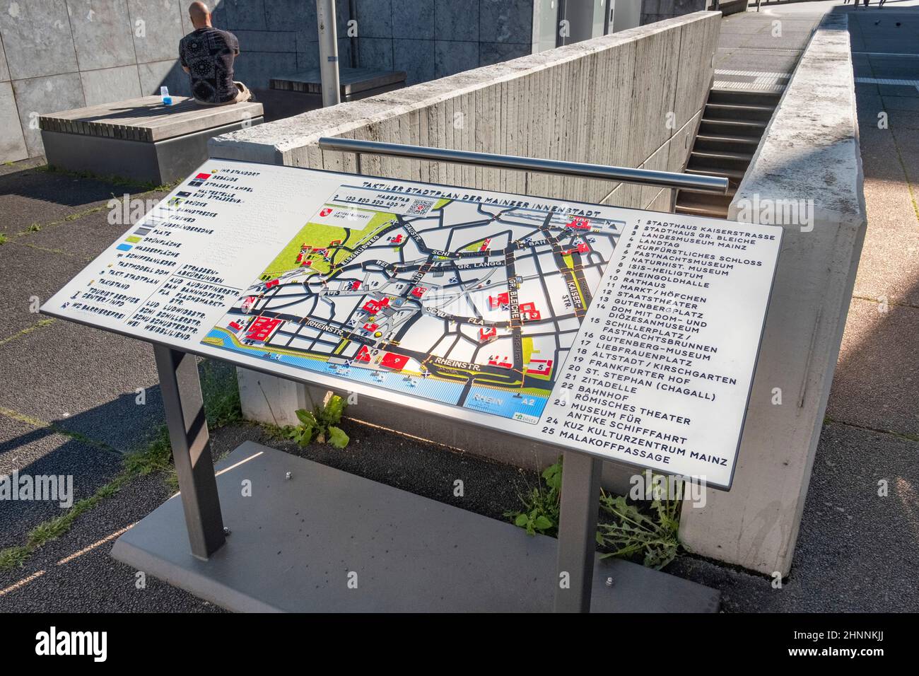 tactile city map of Mainz at the old town as service for handicapped people explaining the landmarks Stock Photo