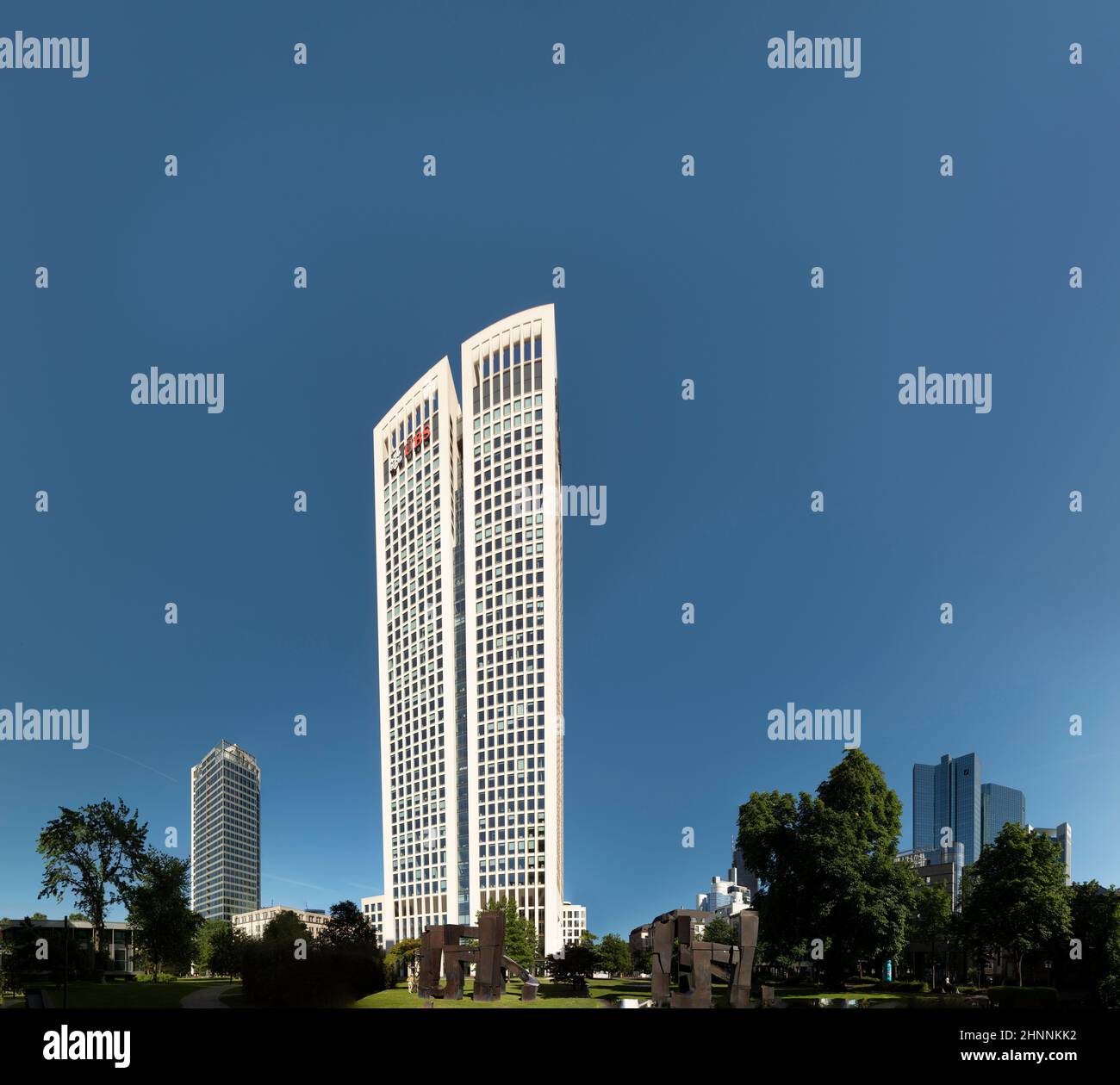 skyline of Frankfurt am Main with skyscraper under blue sky Stock Photo ...