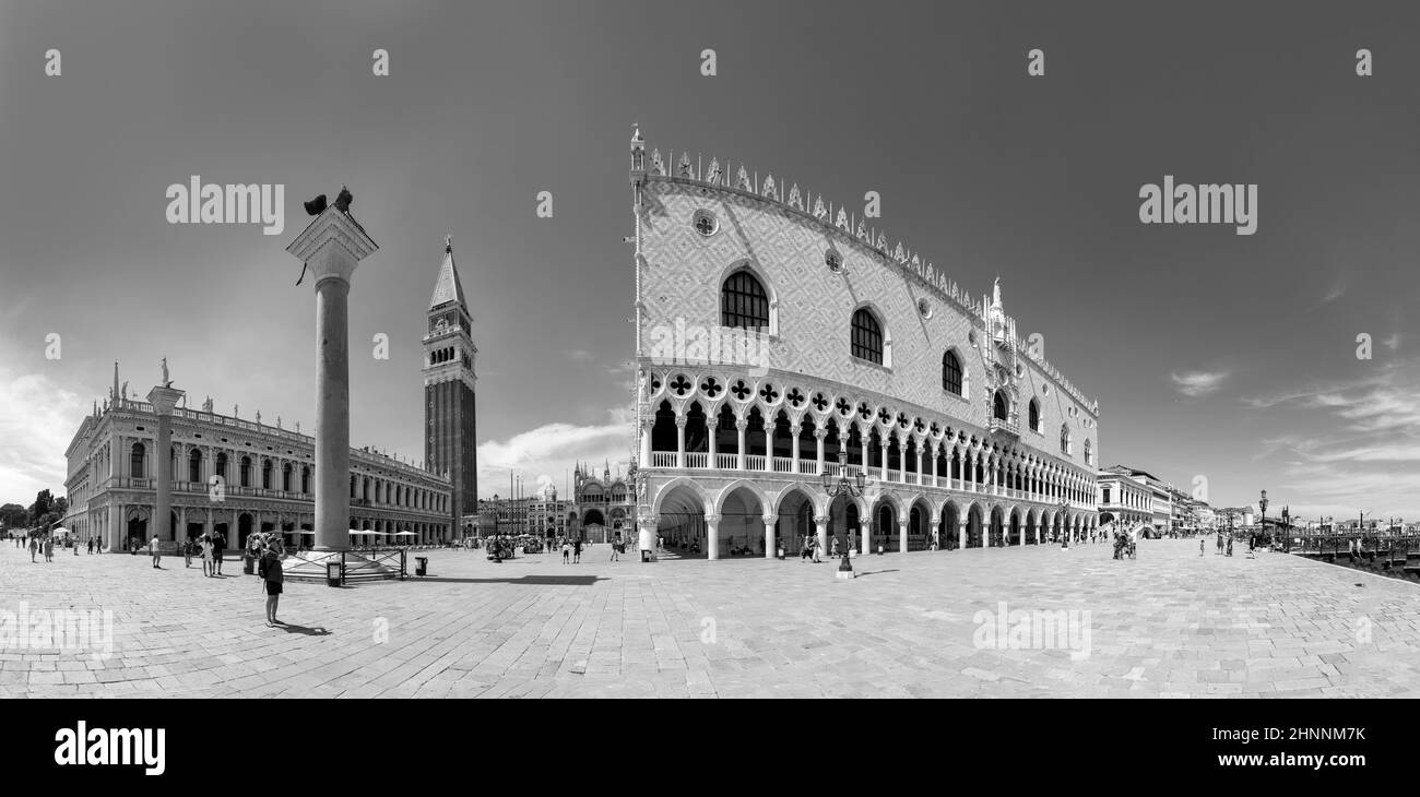 people visit San Marco square with San Marco cathedral and Doges Palace in Venice, Italy. Stock Photo
