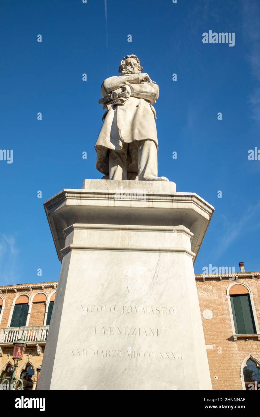 statue of Nicolo Tommase, the autor and patriot in Venice at Campo Santo Stefano square Stock Photo