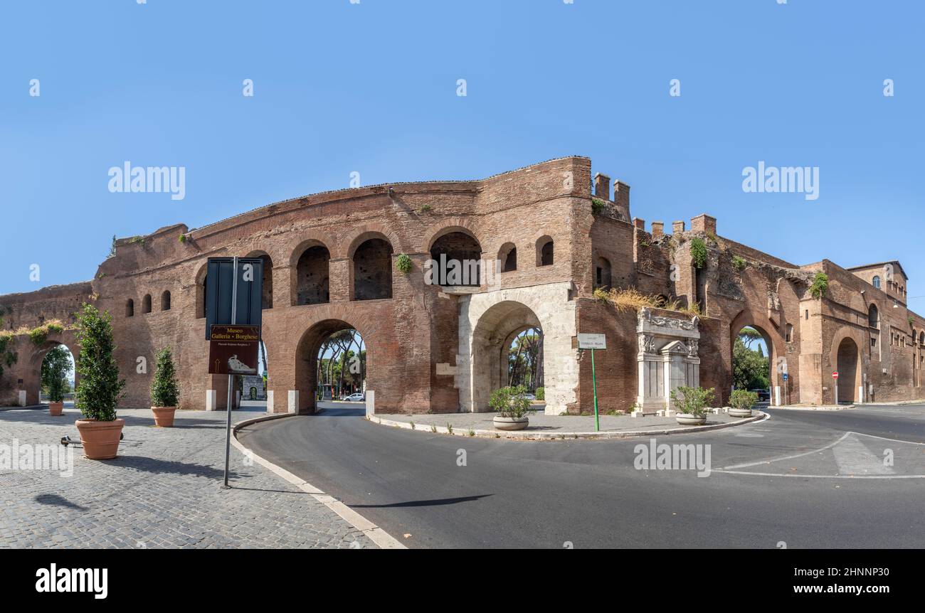 old town wall in Rome with gate Stock Photo