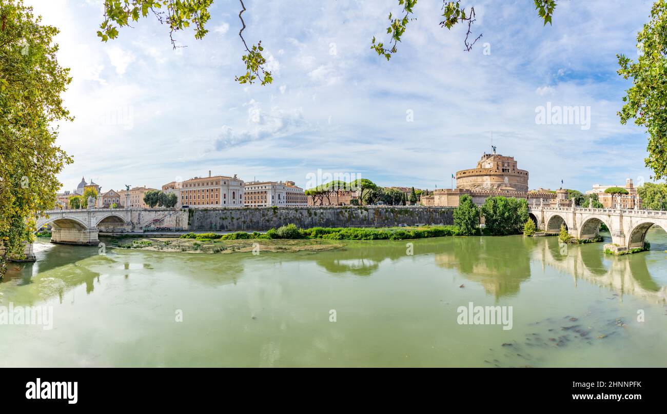 vittorio emanuele II bridge in Rome with view to the castle of the holy angel in Rome Stock Photo