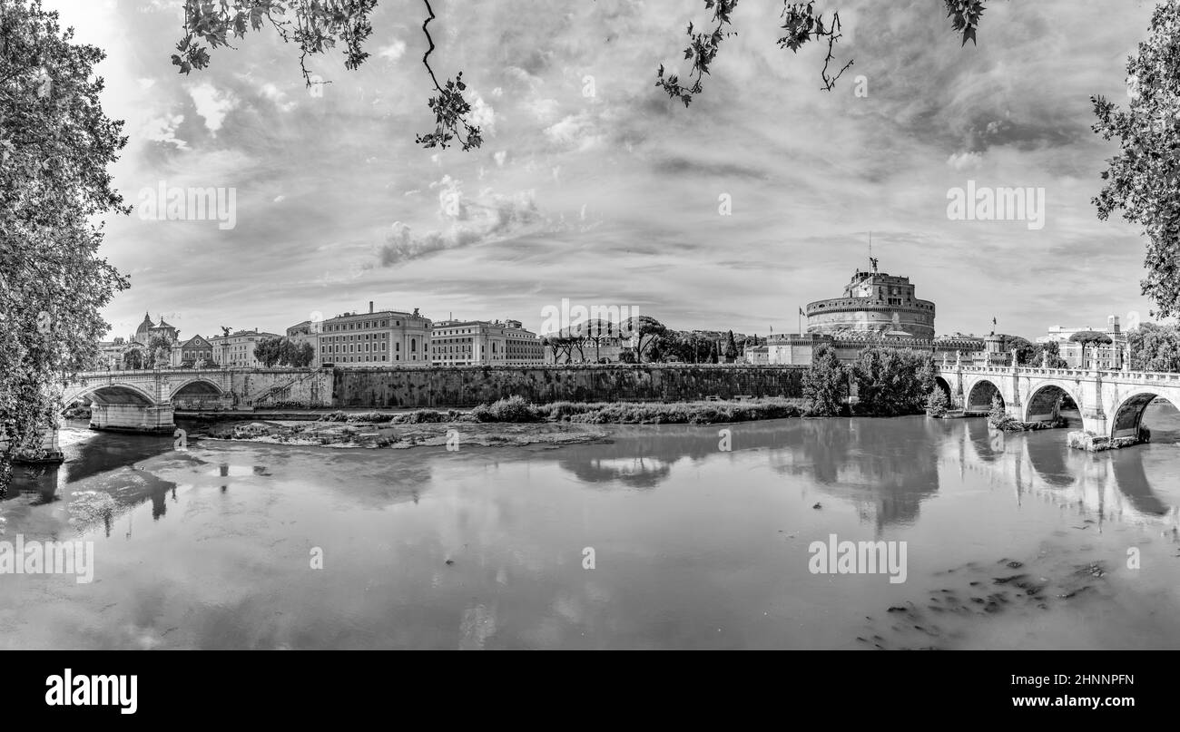 vittorio emanuele II bridge in Rome with view to the castle of the holy angel in Rome Stock Photo