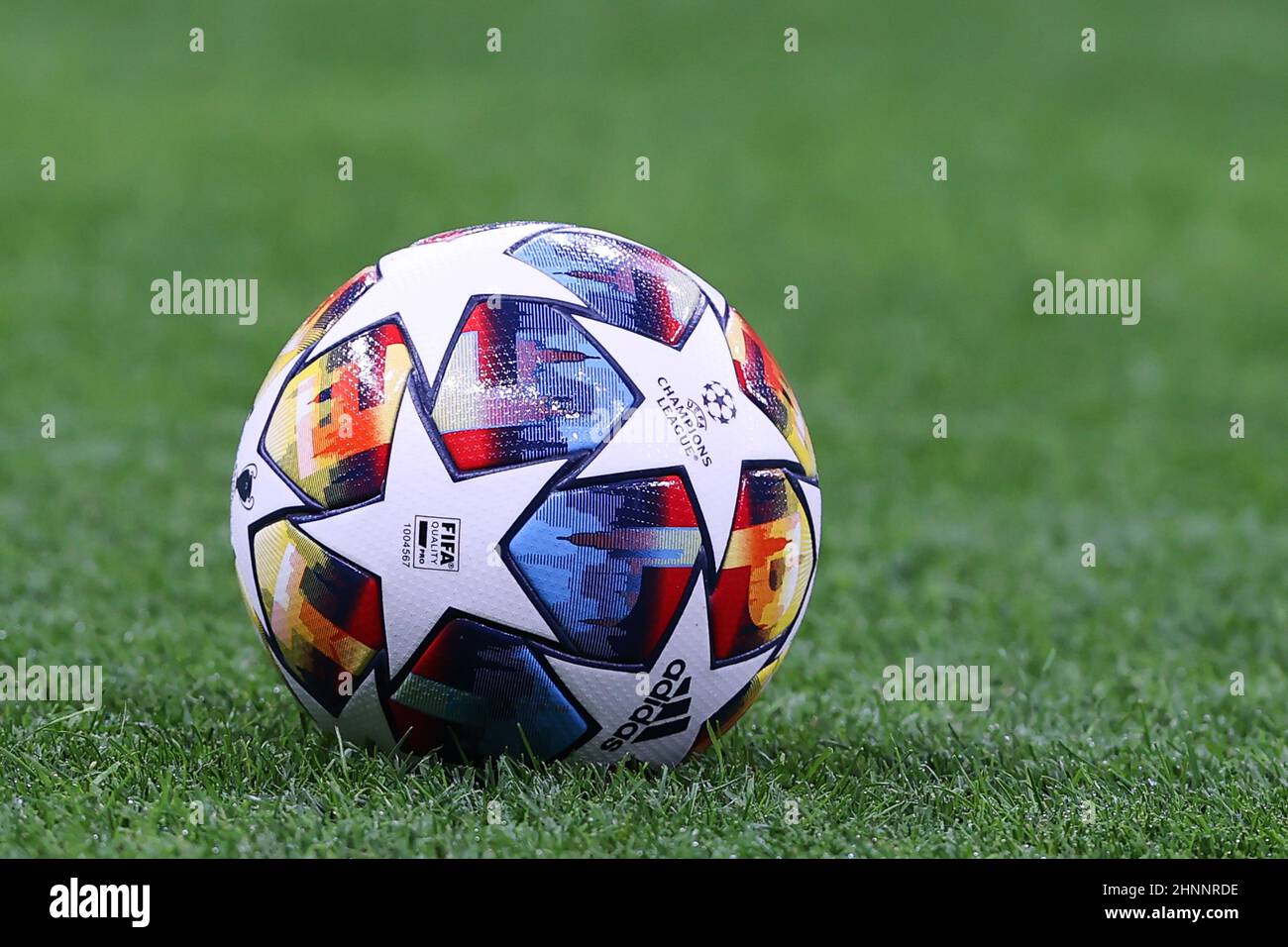 The Adidas official UEFA Champions League match ball Saint Petersburg 22 Final during the UEFA Champions League 2021/22 Round of 16 - First leg football match FC Internazionale and Liverpool FC