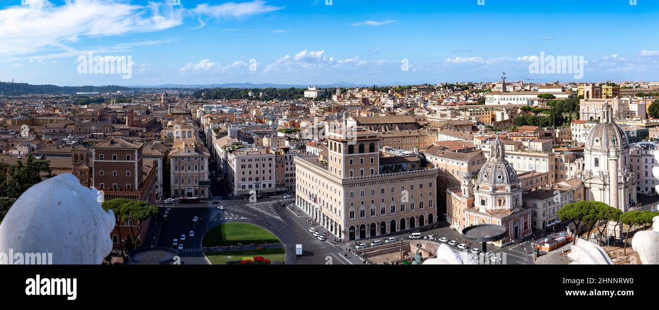 view from Victor Emmanuel II National Monument to the skyline of Rome Stock Photo