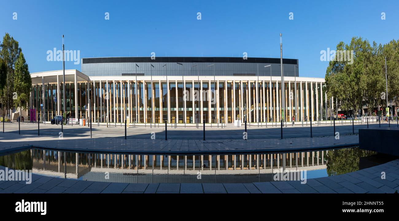 The new RheinMain CongressCenter in Wiesbaden, opened as an event, congress, trade fair and meeting center in April 2018, serves now as Covid Vaccination center Stock Photo