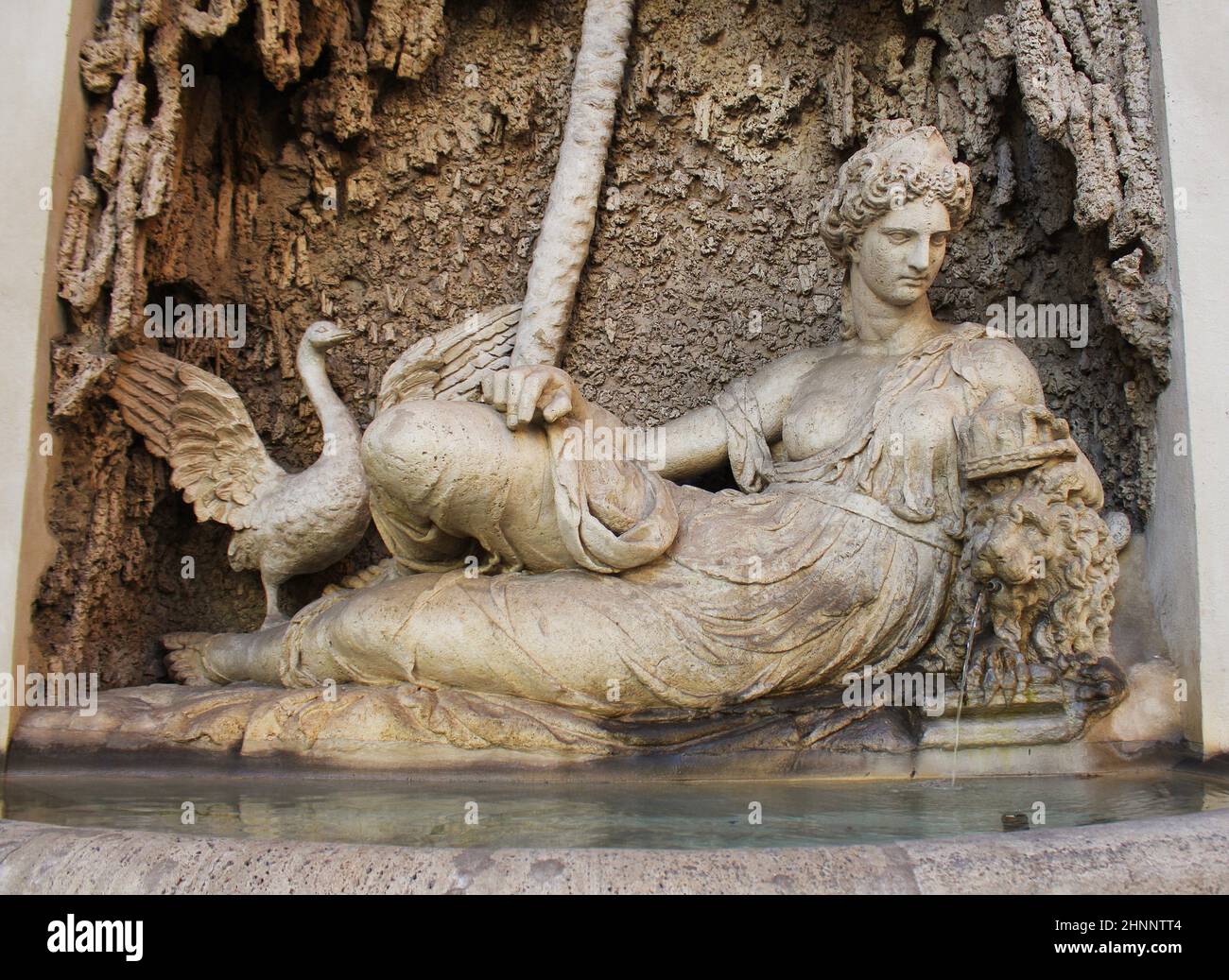 Rome, Italy - December 28, 2018: Goddess Juno sculpture at Crossing of Quattro Fontane, Renaissance fountain statue representing Juno goddess of marriage, pregnancy and childbirth, protector of the State, symbol of loyalty. Stock Photo