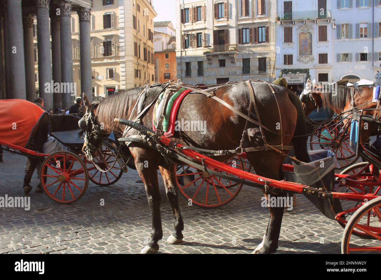 Rome, Italy - December 28, 2018 : Horse carriage for tourists at the Pantheon temple in Rome, Italy Stock Photo