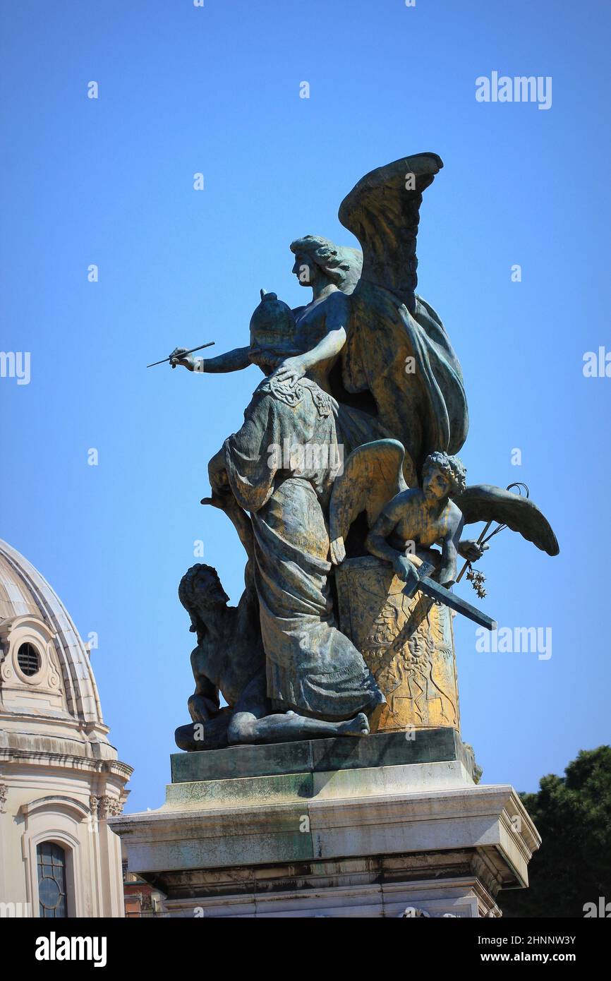 ROME, ITALY - MARCH 13, 2015: Statue of the Thought carved by Giulio Monteverde in the monument to Victor Emmanuel II. Venice Square, Rome, Italy Stock Photo