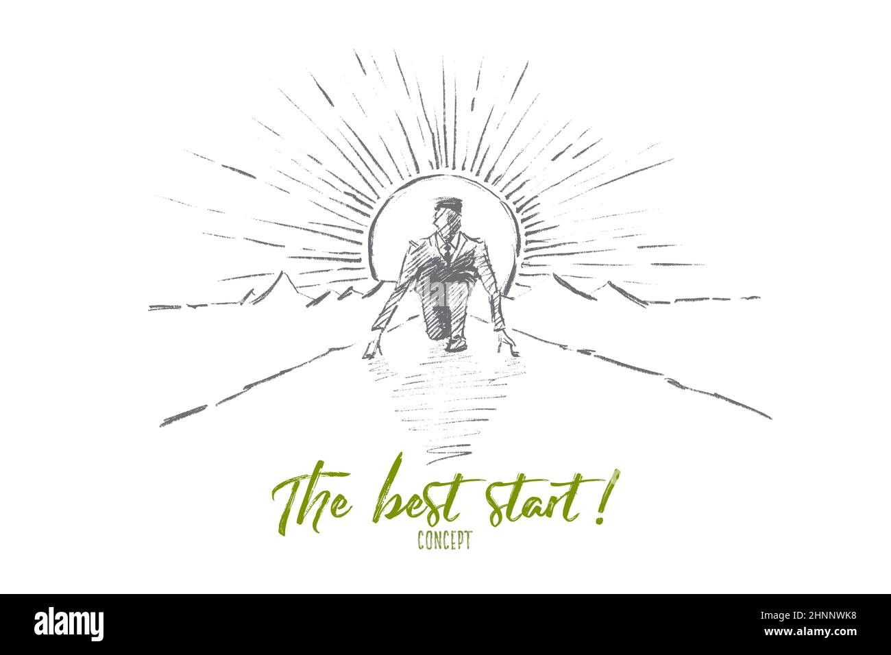 Vector hand drawn the best start concept sketch. Business man sitting ...
