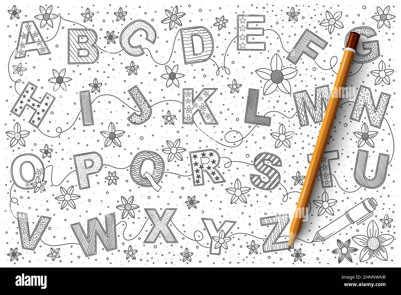 Hand drawn set of Alphabet vector doodles Stock Photo - Alamy
